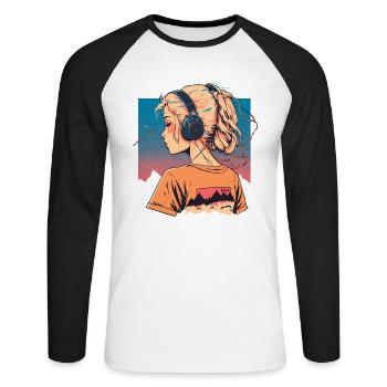 Vaporwave Anime Girl - Unisex Long Sleeve Baseball T-Shirt - white/black - Front - Nik (191cm)