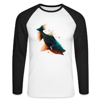 Fisch Liebe - Unisex Baseballshirt langarm - Weiß/Schwarz - Vorne - Nik (191cm)