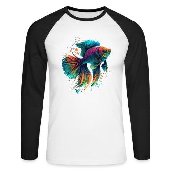 Aquarienfisch - Unisex Baseballshirt langarm - Weiß/Schwarz - Vorne - Nik (191cm)