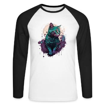 Geschnittene Katze - Unisex Baseballshirt langarm - Weiß/Schwarz - Vorne - Nik (191cm)