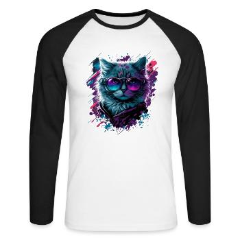 Néo Chat - T-shirt baseball manches longues Homme - blanc/noir - Devant - Nik (191cm)