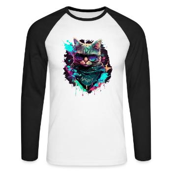 Chat Cybper - T-shirt baseball manches longues Homme - blanc/noir - Devant - Nik (191cm)