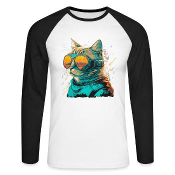 Chat des sables - T-shirt baseball manches longues Homme - blanc/noir - Devant - Nik (191cm)