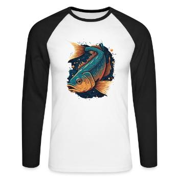 Fischmalerei - Unisex Baseballshirt langarm - Weiß/Schwarz - Vorne - Nik (191cm)