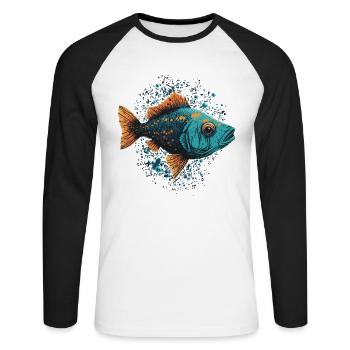 Illustration de poissons - T-shirt baseball manches longues Homme - blanc/noir - Devant - Nik (191cm)