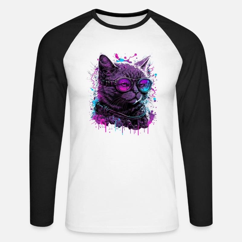 Vaporcat - Unisex Baseballshirt langarm - Weiß/Schwarz