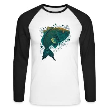 Pêcheurs Poissons - T-shirt baseball manches longues Homme - blanc/noir - Devant - Nik (191cm)