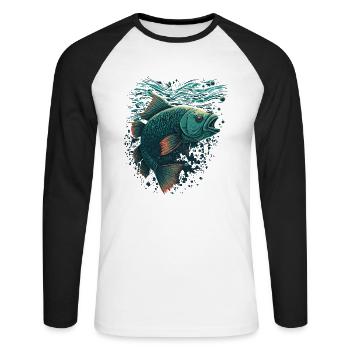 Fisch mit offenem Maul - Unisex Baseballshirt langarm - Weiß/Schwarz - Vorne - Nik (191cm)
