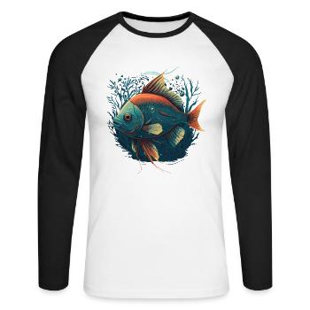 Poisson fou - T-shirt baseball manches longues Homme - blanc/noir - Devant - Nik (191cm)