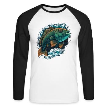 Fisch - Unisex Baseballshirt langarm - Weiß/Schwarz - Vorne - Nik (191cm)