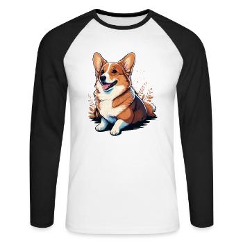 Entzückend aussehender Corgi - Unisex Baseballshirt langarm - Weiß/Schwarz - Vorne - Nik (191cm)