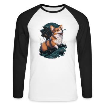 Corgi avec les fleurs - T-shirt baseball manches longues Homme - blanc/noir - Devant - Nik (191cm)