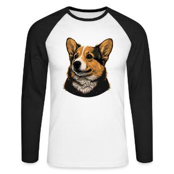 À la recherche de Corgi - T-shirt baseball manches longues Homme - blanc/noir - Devant - Nik (191cm)