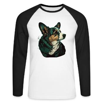 Grüner Corgi - Unisex Baseballshirt langarm - Weiß/Schwarz - Vorne - Nik (191cm)