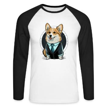 Stylelish Corgi in Suit - Unisex Long Sleeve Baseball T-Shirt - white/black - Front - Nik (191cm)
