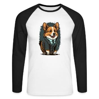Fluffy Corgi en costume - T-shirt baseball manches longues Homme - blanc/noir - Devant - Nik (191cm)