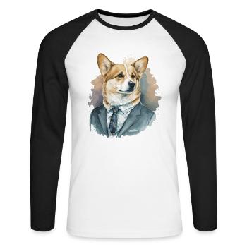 Corgi bon sens du style - T-shirt baseball manches longues Homme - blanc/noir - Devant - Nik (191cm)