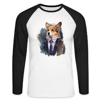 Edle Looks Corgi - Unisex Baseballshirt langarm - Weiß/Schwarz - Vorne - Nik (191cm)