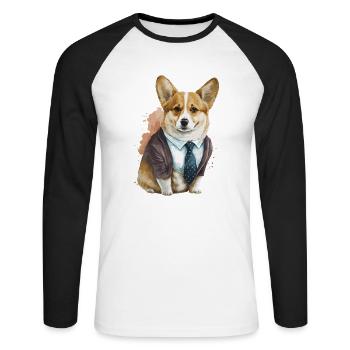 Entzückende Corgi Aquarellkunst - Unisex Baseballshirt langarm - Weiß/Schwarz - Vorne - Nik (191cm)