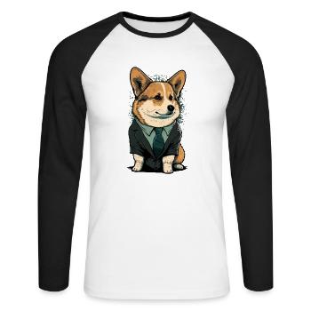 Corgi Habillé - T-shirt baseball manches longues Homme - blanc/noir - Devant - Nik (191cm)