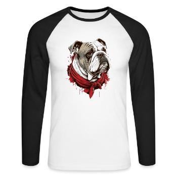 Animal de compagnie Bulldog avec foulard rouge - T-shirt baseball manches longues Homme - blanc/noir - Devant - Nik (191cm)