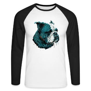 Gelangweiltes Gesicht Buldog - Unisex Baseballshirt langarm - Weiß/Schwarz - Vorne - Nik (191cm)