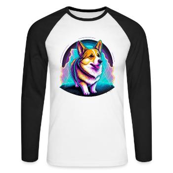 Adorable Vaporwave Corgi - Unisex Long Sleeve Baseball T-Shirt - white/black - Front - Nik (191cm)
