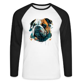 Bouledogue Still Face - T-shirt baseball manches longues Homme - blanc/noir - Devant - Nik (191cm)