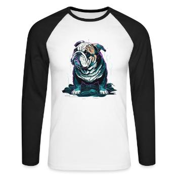 Petit bouledogue - T-shirt baseball manches longues Homme - blanc/noir - Devant - Nik (191cm)