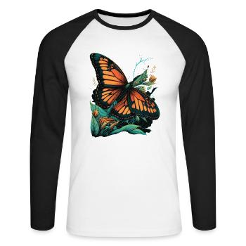 Le papillon aime les fleurs - T-shirt baseball manches longues Homme - blanc/noir - Devant - Nik (191cm)