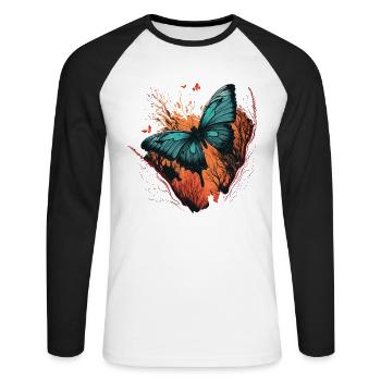 Papillon volant - T-shirt baseball manches longues Homme - blanc/noir - Devant - Nik (191cm)