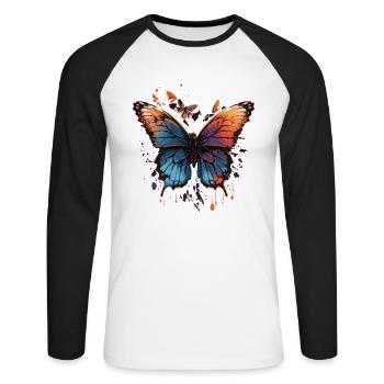 Bunter Schmetterling - Unisex Baseballshirt langarm - Weiß/Schwarz - Vorne - Nik (191cm)