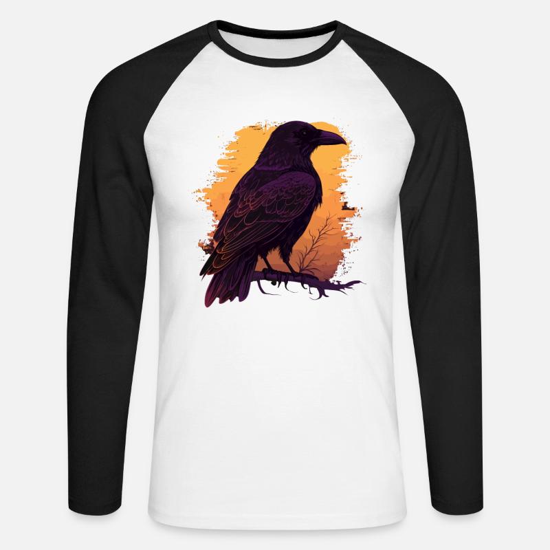 Wachsame Krähe - Unisex Baseballshirt langarm - Weiß/Schwarz