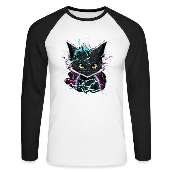 Power Cat - Unisex Baseballshirt langarm - Weiß/Schwarz - Vorne - Nik (191cm)
