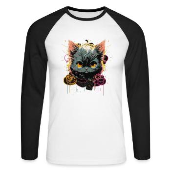 Brave Cat électrique - T-shirt baseball manches longues Homme - blanc/noir - Devant - Nik (191cm)