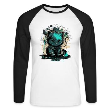 Cyber Cat Illustration - Unisex Long Sleeve Baseball T-Shirt - white/black - Front - Nik (191cm)
