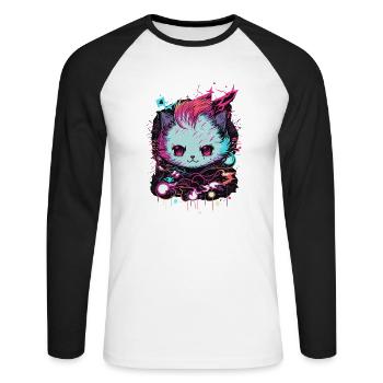 Chat hors de ce monde - T-shirt baseball manches longues Homme - blanc/noir - Devant - Nik (191cm)