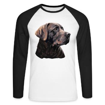 Vue latérale Labrador Retriever Illustration - T-shirt baseball manches longues Homme - blanc/noir - Devant - Nik (191cm)
