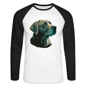 Labrador retriever brillant - T-shirt baseball manches longues Homme - blanc/noir - Devant - Nik (191cm)