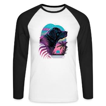 Labrador Retriever aime la plage Vaporwave - T-shirt baseball manches longues Homme - blanc/noir - Devant - Nik (191cm)