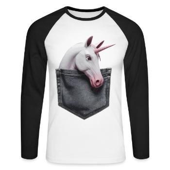 Einhorn - Unisex Baseballshirt langarm - Weiß/Schwarz - Vorne - Nik (191cm)