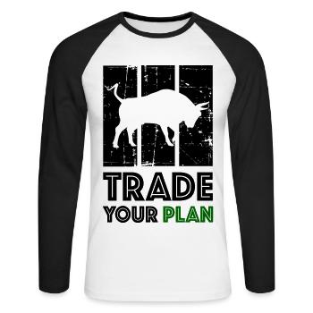 TRADE YOUR PLAN Bull Trader - T-shirt baseball manches longues Homme - blanc/noir - Devant - Nik (191cm)