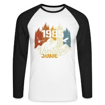 Birthday Legends est né en juin 1985 - T-shirt baseball manches longues Homme - blanc/noir - Devant - Nik (191cm)