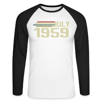 Anniversaire juillet 1959 Année 1959 juillet Né en 1959 - T-shirt baseball manches longues Homme - blanc/noir - Devant - Nik (191cm)
