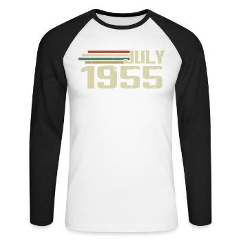 Anniversaire juillet 1955 Année 1955 juillet Né en 1955 - T-shirt baseball manches longues Homme - blanc/noir - Devant - Nik (191cm)