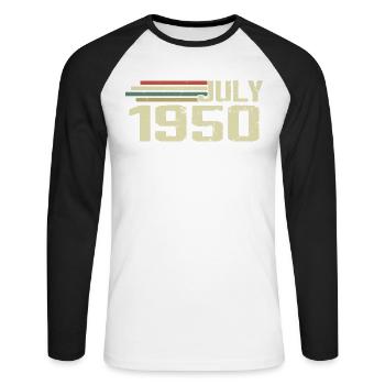 Anniversaire juillet 1950 Année 1950 juillet Né en 1950 - T-shirt baseball manches longues Homme - blanc/noir - Devant - Nik (191cm)