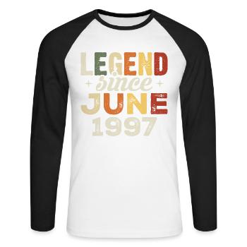 Juin 1997 Cadeau d’anniversaire Juin 1997 Juin 1997 - T-shirt baseball manches longues Homme - blanc/noir - Devant - Nik (191cm)