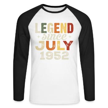 Juli 1952 Geburtstagsgeschenk Juli 1952 Geburtstag - Unisex Baseballshirt langarm - Weiß/Schwarz - Vorne - Nik (191cm)