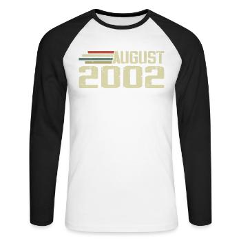 Geboren August 2002 Jubiläum August 2002 Jahrgang - Unisex Baseballshirt langarm - Weiß/Schwarz - Vorne - Nik (191cm)
