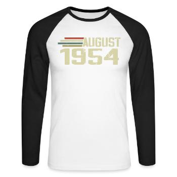 Geboren August 1954 Jubiläum August 1954 Jahrgang - Unisex Baseballshirt langarm - Weiß/Schwarz - Vorne - Nik (191cm)